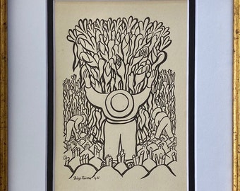 Diego Rivera original 1938 signed on the plate gravure to be framed at 8x10
