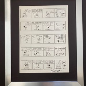 CHARLES SCHULZ + Signed Vintage 1968 Peanuts SNOOPY Cartoon + New Wood Frame