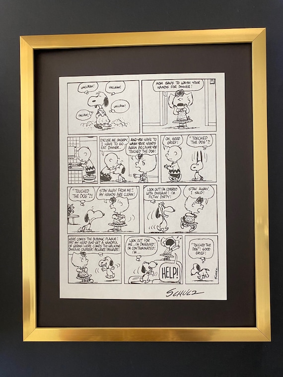 Charles Schulz Signed Vintage 1968 Peanuts Cartoon New Golden Frame