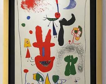 Joan Miro / Vintage 1958 Firmado Colorido Estampado / Montado y Enmarcado / Comprar ahora!!