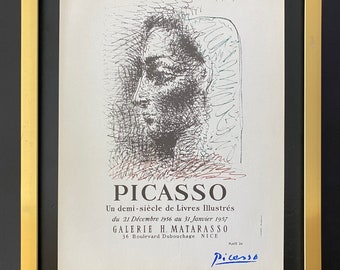 ピカソ　・PICSSO、豪華大判 限定額装版より、サイン入り パブロ・ピカソ | ヴィンテージ 1964 サイン入りオフセットリトグラフ