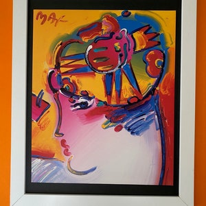 Peter Max +  Beautiful Signed  Print + Brand New White Frame + Buy it Now !