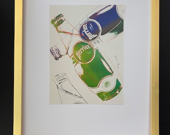 Andy Warhol + 1980's Signed Perrier Print avec nouveau cadre