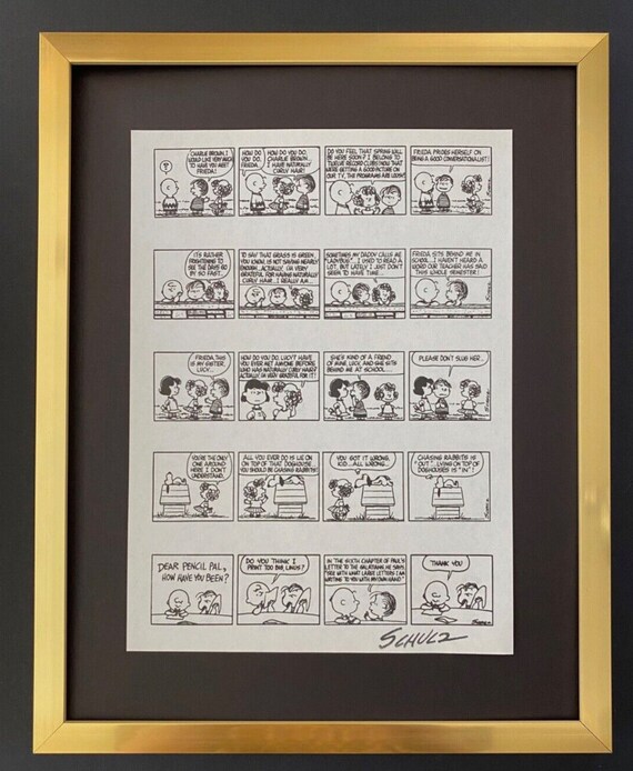 Charles Schulz + Signed Vintage 1968 Peanuts Snoopy Cartoon + New