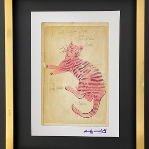 Andy Warhol / Vintage 1984 Cat Sam Print Signed / Montado y Framed / ¡Cómpralo ahora!