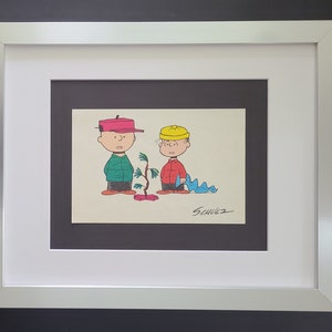 CHARLES SCHULZ + Signierter Vintage Christmas 1968 Peanuts SNOOPY Cartoon + neuer Holzrahmen