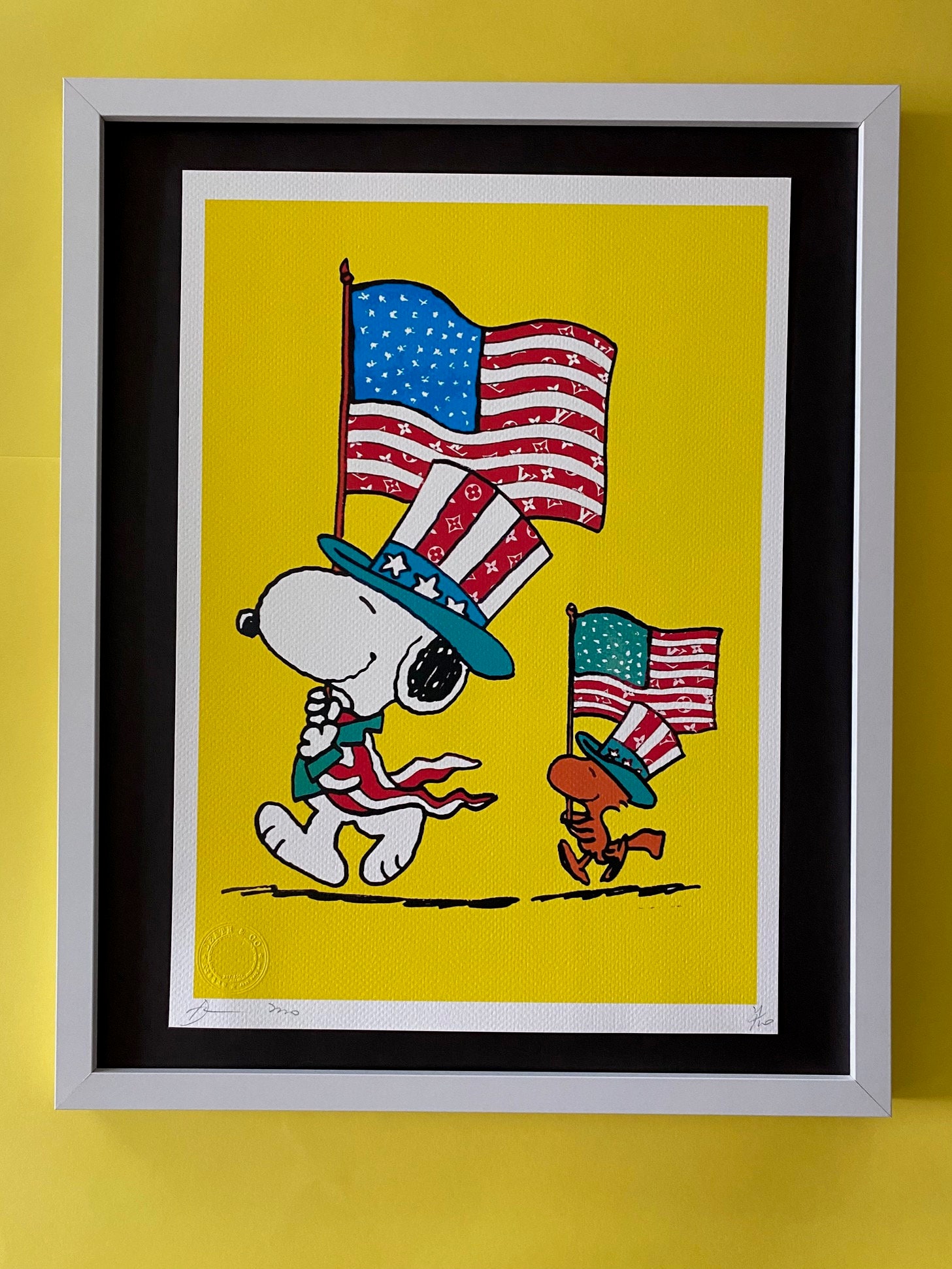 【DEATH NYC】Snoopy＆Wood Stock 🔥Death NYC Large Framed 16x20in Pop Hand Signed SNOOPY