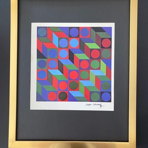 VICTOR VASARELY + 1970 Signed Abstract Geometric Print + New Frame + Buy it now !