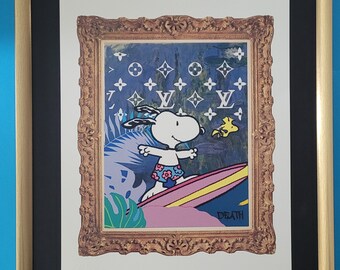 【額装セット】【DEATH NYC】SNOOPY＆Wood Stock Cook 🔥Death NYC Large Framed 16x20in Pop Art Graffiti COA SNOOPY