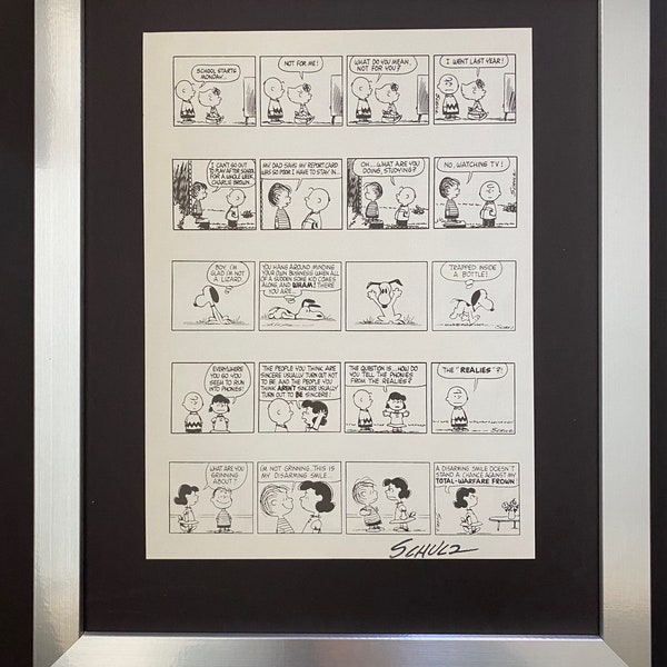 CHARLES SCHULZ + Signed Vintage 1968 Peanuts SNOOPY Cartoon + New Wood Frame