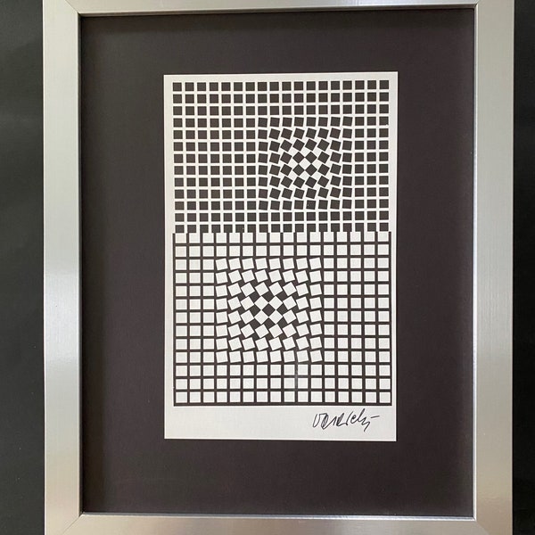 VICTOR VASARELY + Imprimé géométrique abstrait signé des années 1970 + Nouveau cadre. + Achetez-le maintenant !