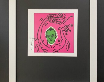 キース・ヘリング + 美しいサイン入りプリント + 新品ホワイト