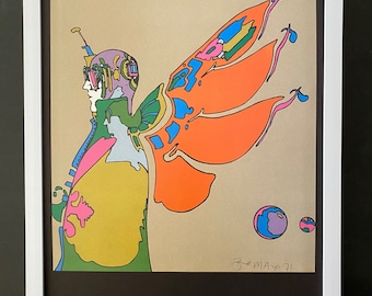 Peter Max + 1971 Mooie Gesigneerde Print + Gloednieuw Wit Frame + Koop het Nu !