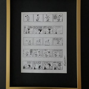 Charles Schulz + Signiert Vintage 1968 Peanuts Snoopy Cartoon + neuer Rahmen 16x12in