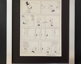 CHARLES SCHULZ + Signed Vintage 1968 Peanuts SNOOPY Cartoon + New Silver Frame
