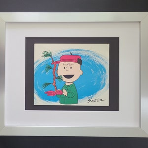 CHARLES SCHULZ + Signiert Vintage Weihnachten 1968 Peanuts SNOOPY Cartoon + Neuer Rahmen