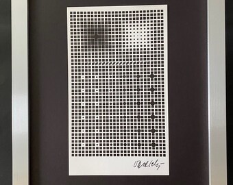 VICTOR VASARELY + Impressão geométrica abstrata assinada dos anos 1970 + Nova moldura. + Compre agora!