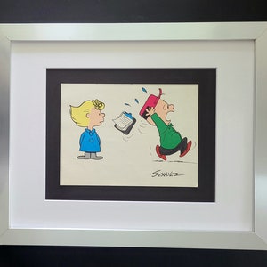 CHARLES SCHULZ + Signed Vintage Christmas 1968 Peanuts SNOOPY Cartoon + New  Frame