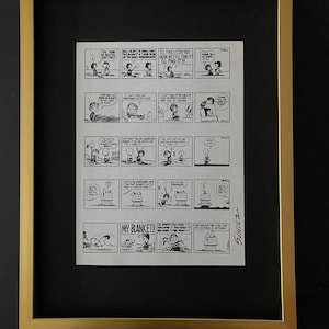Charles Schulz + Firmato Vintage 1968 Peanuts Snoopy Cartoon + Nuovo Telaio 16x12in