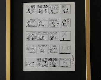 Charles Schulz + Gesigneerd Vintage 1968 Peanuts Snoopy Cartoon + Nieuw Frame 16x12in