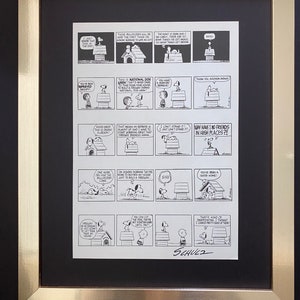 CHARLES SCHULZ + Signed Vintage 1968 Peanuts SNOOPY Cartoon + New Wood Frame