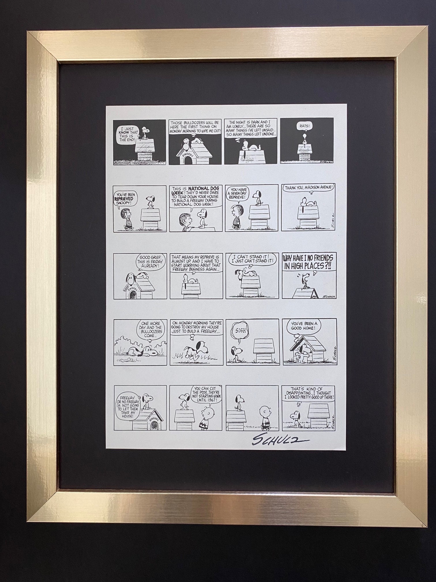 CHARLES SCHULZ + Signed Vintage 1968 Peanuts SNOOPY Cartoon + New