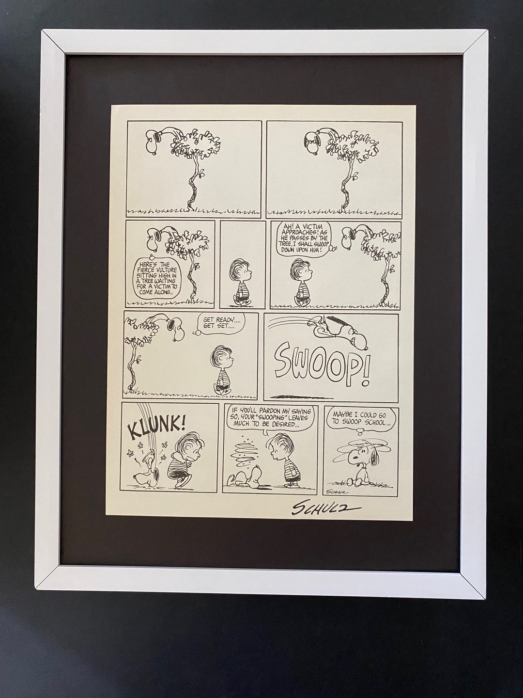 Charles Schulz + Signed Vintage 1968 Peanuts Cartoon + New Frame