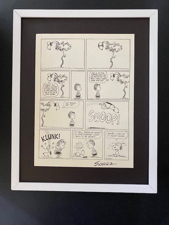 Charles Schulz + Signed Vintage 1968 Peanuts Cartoon + New Frame