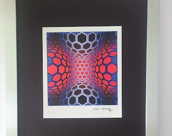VICTOR VASARELY + 1970 Impressão geométrica abstrata assinada + Nova moldura + Compre agora!