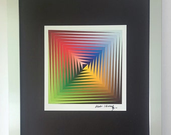 VICTOR VASARELY + Signerat abstrakt geometriskt tryck från 1970 + Ny ram + Köp nu!