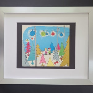CHARLES SCHULZ + Signiert Vintage Weihnachten 1968 Peanuts SNOOPY Cartoon + Neuer Rahmen