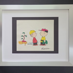 CHARLES SCHULZ + Signed Vintage Christmas 1968 Peanuts SNOOPY Cartoon + New  Frame