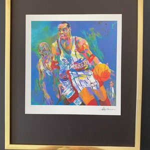 Leroy Neiman + Toller Druck &quot;HAKEEM OLAJUWON &quot; gerahmt in einem neuen 21x14 in. + Signiert + Jetzt kaufen !