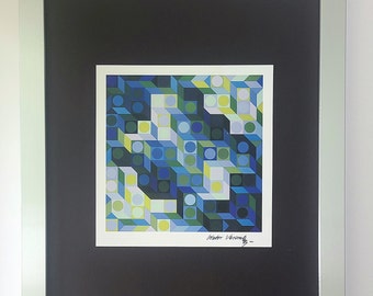 VICTOR VASARELY + Signerat abstrakt geometriskt tryck från 1970 + Ny ram + Köp nu!