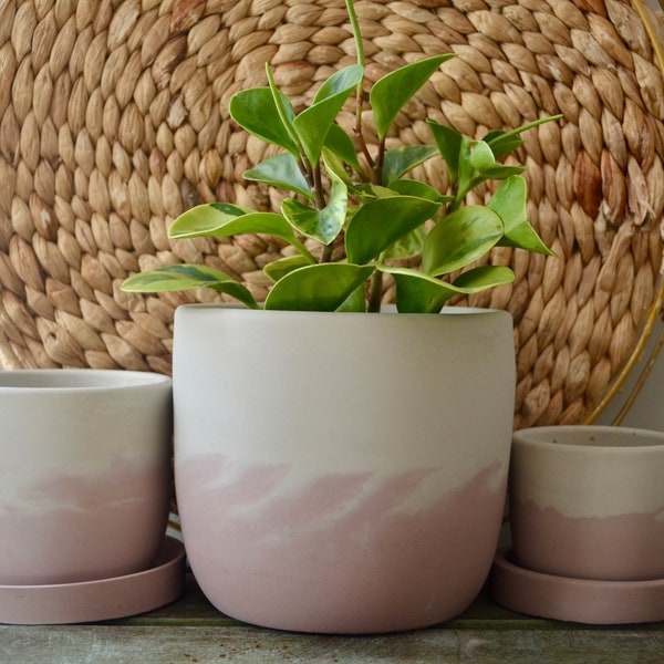 Pink Peony Concrete Planter with Drainage hole
