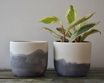 Stormy Skies Concrete Plant Pot with Drainage Hole