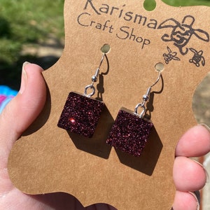 Brown glitter cube drop earrings