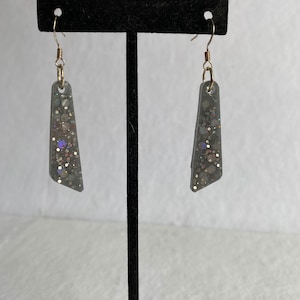 Gray silver holographic glitter drop earrings