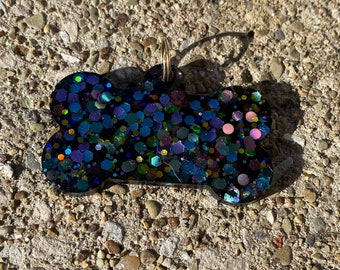 Black with chunky glitter large dog tag with free personalization pet tag