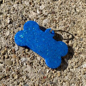 Blue glitter large dog tag with free personalization pet tag