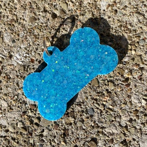 Blue glitter large dog tag with free personalization pet tag