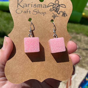 Pink glitter cube drop earrings
