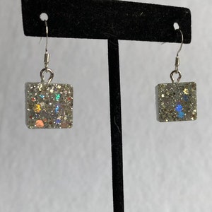 Holographic cube drop earrings