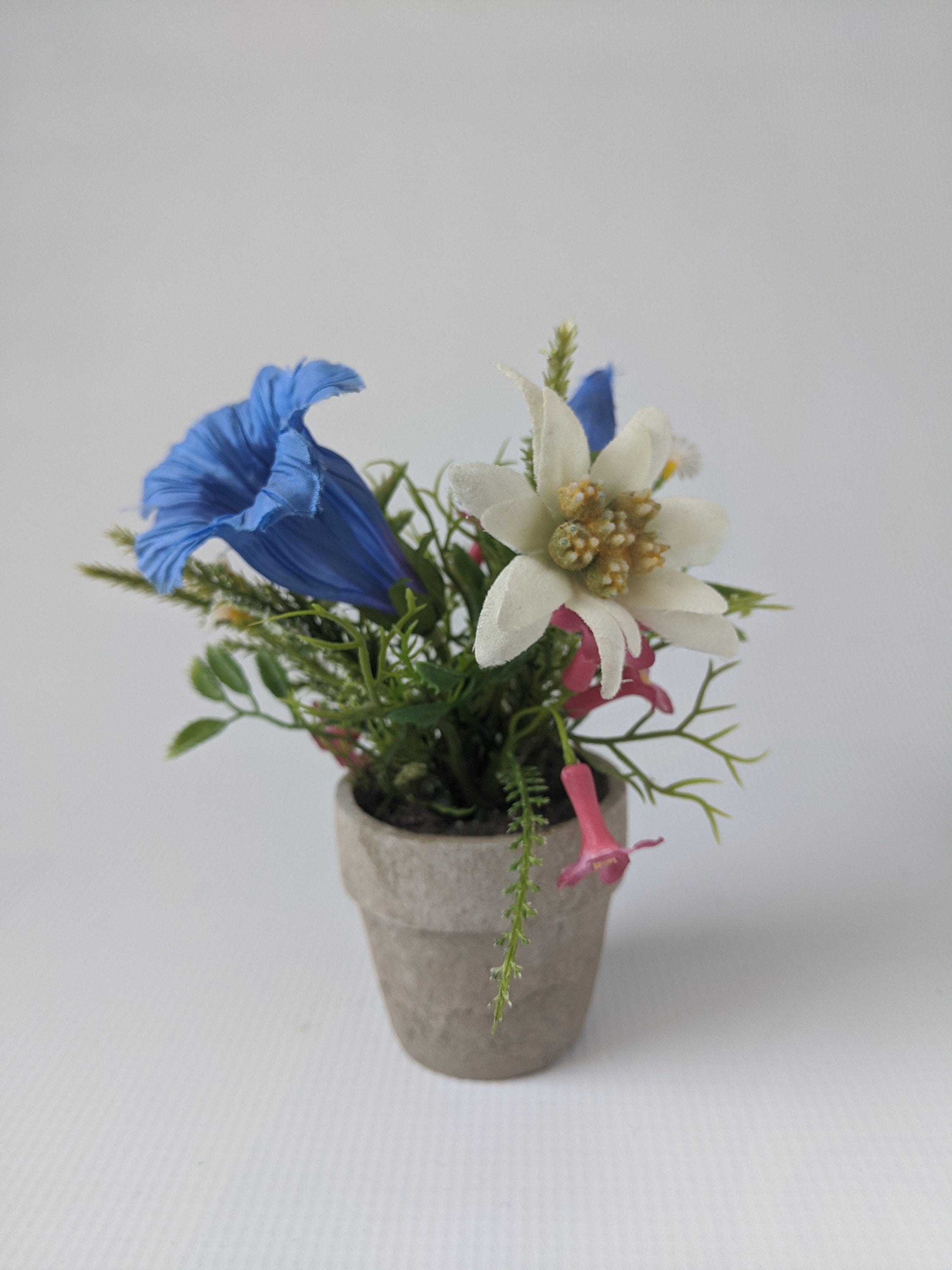 Silk Alpine Flower Pot With Edelweiss Gentian and Alpine Rose - Etsy