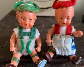 Vintage Celluloid West German Miniature Souvenir Dolls