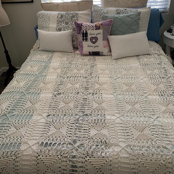 Antique Crochet Bed Cover Etsy