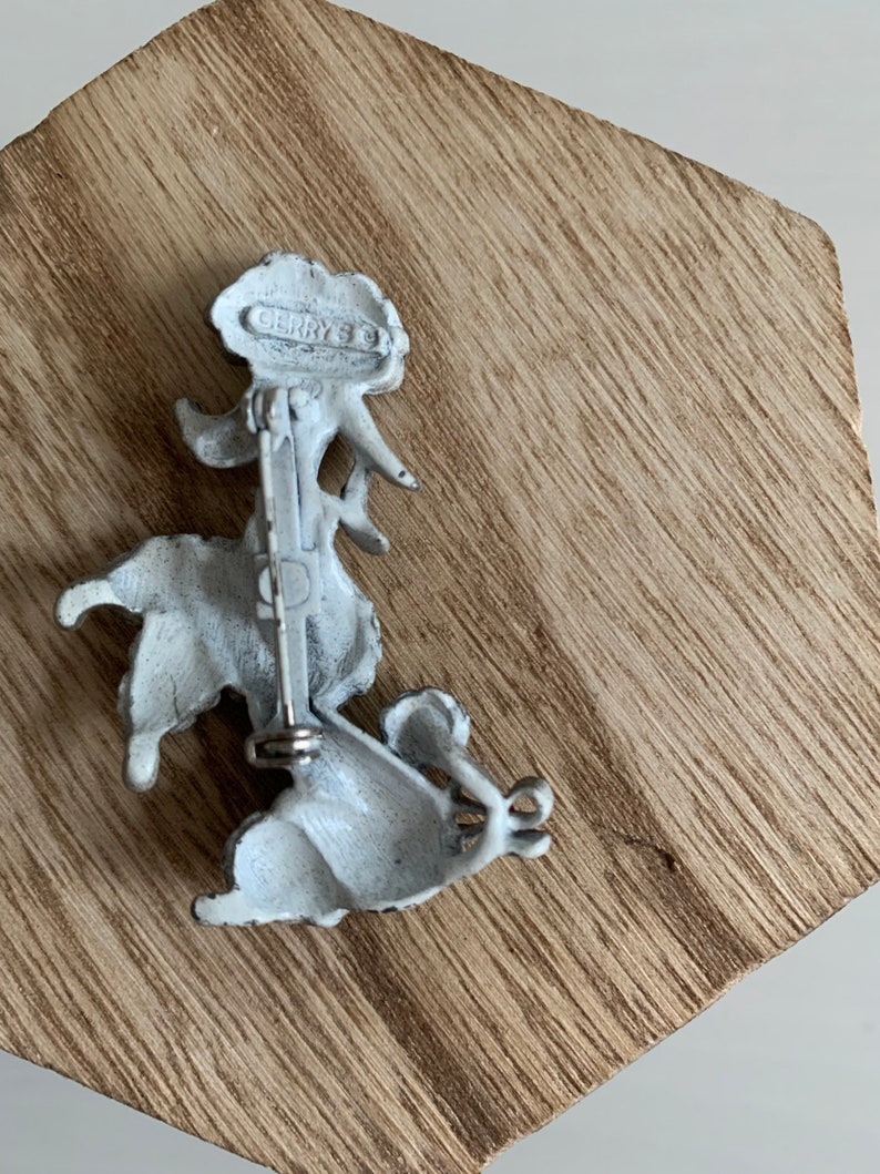 Vtg 50s Christmas Gerry\u2019s Enamel Spaghetti Grey Poodle Dog Red Bow Pin Brooch
