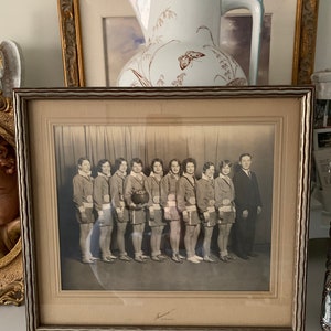 Vintage Framed Sepia Photo of Woman’s Basketball Team  -Circa 1930s
