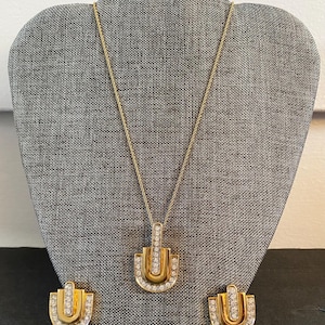 Vintage Park Lane Gold Tone and Rhinestine Pendant and Clip On Earrings.
