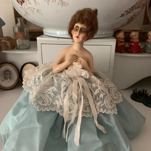 Antique Half Doll Pin Cushion With Boudoir Face
